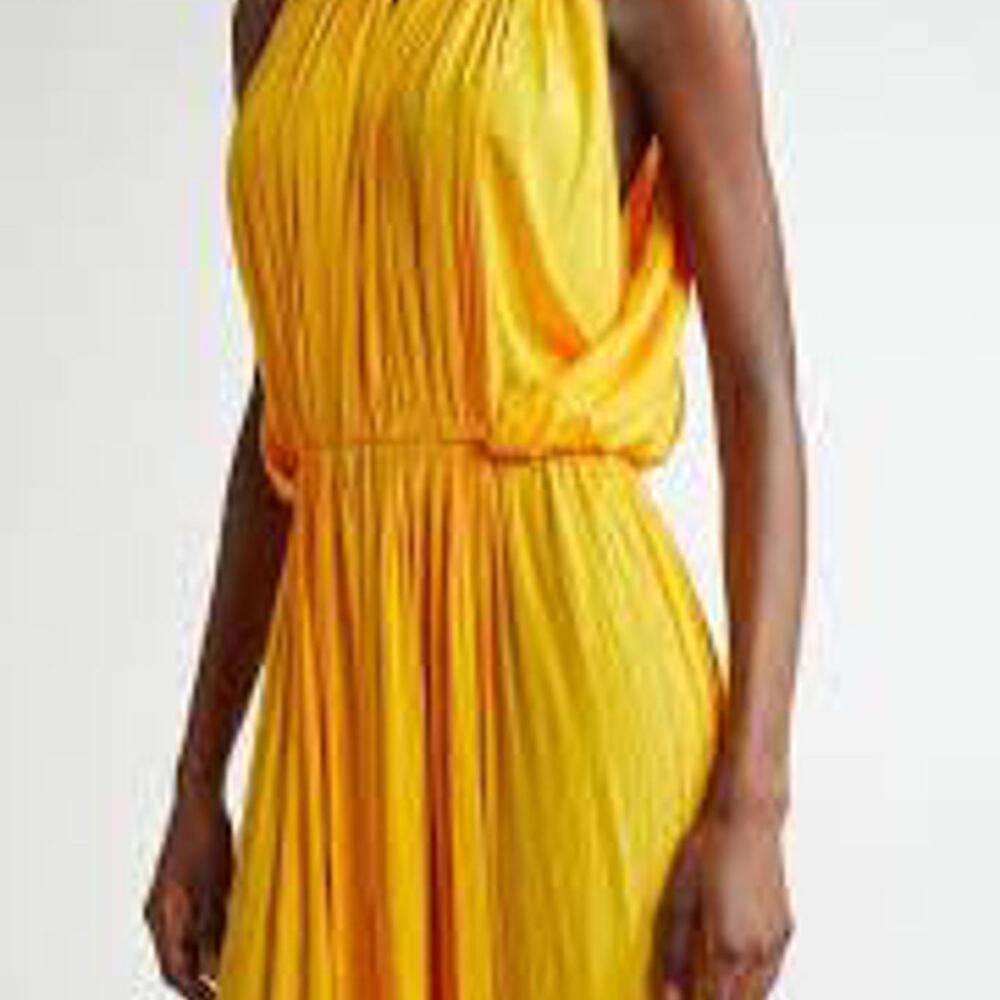 A.L.C. Meredith Pleated Sleeveless Dress in a vibrant mango yellow color - Picture 6 of 6